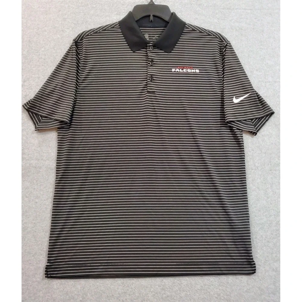 Nike Men Golf Dri-Fit NFL Atlanta Falcons Striped Polo Shirt Black AQ9254-010‎